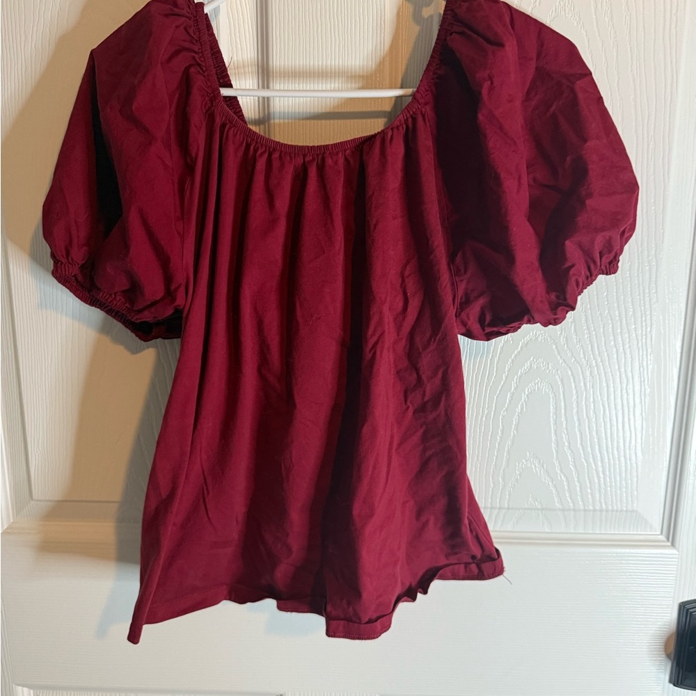 Chic Burgundy Puff Sleeve Blouse